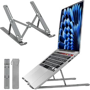 Portable Laptop Stand for MacBook Air Pro Laptop 2019 2020 2021 2022 2023 2024 13 14 15 16 17 inch, Ergonomic 6-Levels Angles Adjustable Computer Stand Travel, All Aluminum Laptop Stand for Desk