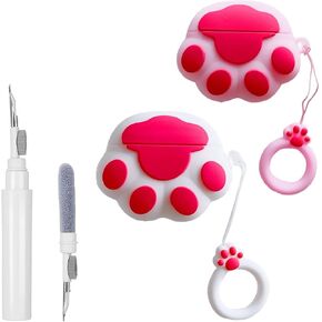 [2 PCS] Wifantien 3D Cute Claw Case for Airpod 4th ، Cartoon Women Fashion الأنيقة الأنيقة الجميلة Kawaii Cat Keychain Case مع مجموعة نظافة لـ Airpods 4th Gen 2024 Case in Kuwait