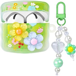 Cute Cases for AirPod 4, Curly Wave Frame Shape Flowers Cover [Active Noise Cancellation] with Heart Bead Pendant for AirPods 4th Generation 2024 Released