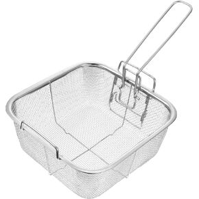 DOITOOL 1pc Square Frying Basket Chip Frying Mini Fry Basket with Mini Foods French Fry Basket Holder Turkey Fryer Basket Baking Strainer Fried Basket Sieve Stainless Steel Round