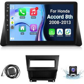 Radio for Honda Accord 8th 2008 2008 2010 2011 2012 2013 with Wireless Carplay & Android Auto ، 10.1 inch touch screen car Stereo with GPS Mavigation WiFi Blutooth camera swc swc