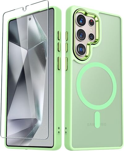 for Samsung Galaxy S25 Ultra Case, Matte Magnetic Phone Case with 1 Screen Protector, Support for Magsafe, Translucent Frosted Shockproof Protective Cover for Samsung Galaxy S25 Ultra, Mint Green in Saudi Arabia
