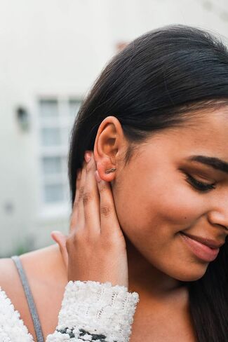 Lucky Feather Tiny Stud Hexagon Earrings for Women - Sterling Silver Plated Earrings, Represent Her Eternal Strength, Presented on Sentimental Message Card, Ideal Gifts for Women and Teen Girls in Kuwait