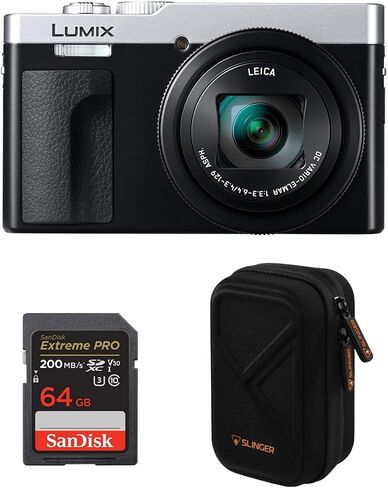 Panasonic LUMIX ZS99 Point and Shoot Camera, Compact Camera for Travel with 30x Zoom with 24-720mm Zoom Lens, and 4K Video/Photo, Great for Travel and Concerts, DC-ZS99 + Case + 64GB SD Card (Black) in Saudi Arabia