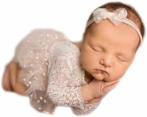 Fashion Cute Newborn Baby Girls Photography Props Headdress Lace Outfits Photo Shoot Props Outfits in Saudi Arabia