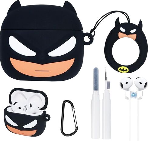 Case for AirPods Cover 4th Generation Case مع سلسلة المفاتيح ومجموعة أنظف ، وسلك مغناطيسي مضاد للاختران لطيف ثلاثية الأبعاد السيليكون الناعم المضحكة للـ AirPods 4 إكسسوارات للنساء الأسود in Kuwait
