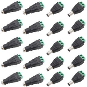 12V DC Plug 5.5mm x 2.1mm, 10 Pairs DC Power Connector Jack Barrel Adapter for CCTV Security Camera and LED Strip (10PCS DC Male Plug + 10PCS DC Female Adapter)