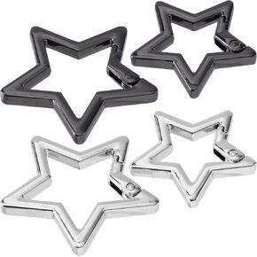 OIIKI 4 PCS Star Carabiners, Star Keychain Clip Heavy Duty, Keychain Carabiner for Fishing, Camping, Hiking - Black, White