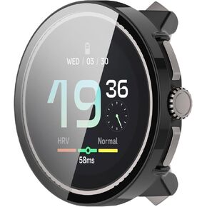 Disscool Full Coverage Case with Tempered Glass Screen Protector Compatible with Suunto Race S PC and Real Glass Protective Case Cover Smart Watch Accessories(PC/Black)