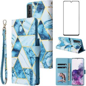 Asuwish Compatible with Samsung Galaxy S21 FE Gaxaly S 21 FE 5G Wallet Case and Tempered Glass Screen Protector Leather Flip Card Holder Kickstand Phone Cases for Glaxay S21FE5G UW S21FE 21S G5 Blue