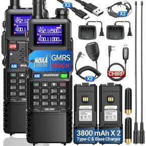 BAOFENG GM-5RH GMRS Handheld Radio Long Range Rechargeable Walkie Talkies 3800mAh Extends Battery 999 Channels NOAA Weather Receiver Copy Frequency USB Charger Two Way Radio (2 Pack)