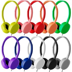 Maeline Kids Headphones Bulk 10-Pack for School Classroom K-12, On-Ear Wired Headsets for Library, Airplane, Online Learning, Travel, 3.5mm Jack for MP3 Player, Phone, Computer, Laptop - Multicolor