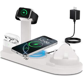Wireless Charging Station, 6 in 1 Fast Desk Charging Station, Wireless Charger Stand for iPhone 16/15/14/13/12 X, X Pro, X Pro Max, AirPods, iWatch – Compatible with wirelessly charging Android Phones