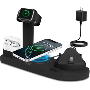 Wireless Charging Station, 6 in 1 Fast Desk Charging Station, Wireless Charger Stand for iPhone 16/15/14/13/12 X, X Pro, X Pro Max, AirPods, iWatch – Compatible with wirelessly charging Android Phones in Saudi Arabia