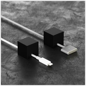 Metal Cube Cable Holder – Minimalist Design Stainless Steel Anti-Slip Wire Organizer with Durable Matte Finish Surface for Stable Desktop Cord Management (Black & Black - 2 PCS)