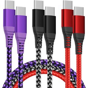 IDISON Corlorful USB C to USB C Cable 60W(3A), Nylon Braided USB C Charger Cable Fast Charging for iPhone 15 Pro Max Plus/Samsung S23, Switch, Pad and More(3FT 3Pack)