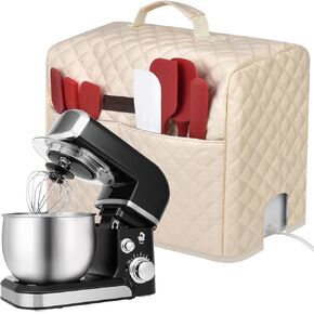 Stand Mixer Cover for KitchenAid 3.5 Qt,for Hamilton Beach 4 Qt,and other 1-4 Qt Blenders.Kitchen Aid Mixer Cover with Top Handle,Cable Pass-Through,and Pockets for Extra Accessories,Beige(Bag Only)