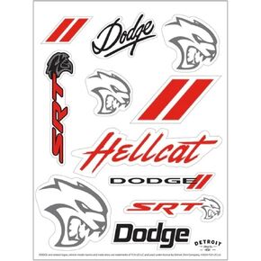 Detroit Shirt Company Dodge SRT Hellcat 11-Decal Sticker Sheet | SRT, Hellcat, Dodge Rhombus, and Red Stripes Stickers | 6"x8" Indoor/Outdoor Peel-Off Stickers