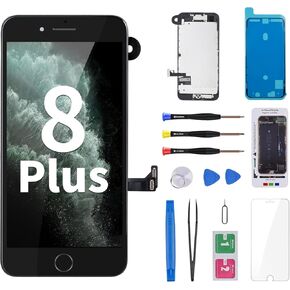 for iPhone 8 Plus Screen Replacement with Home Button Black Repair Kit 3D Touch LCD Display Digitizer Full Assembly Front Camera Ear Speaker Sensor Glass Fix Tool 8plus 5.5" A1864 A1897 A1898