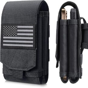 Molle Phone Pouch Tactical Phone Holster Universal Dual Cell Phone Holder Utility EDC Pouch with US Flag Patch