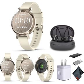 Garmin Lily 2 Small and Stylish Smartwatch Up to 5 Days Battery Life Hidden Display Patterned Lens Cream Gold with Coconut (010-02839-00) Fitness Smart Watch Bundle for Women