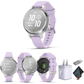 Garmin Lily 2 Active Small and Stylish Smartwatch Up to 9 Days Battery Life Built-in GPS Hidden Display Patterned Lens Purple Jasmin 010-02891-01 Health and Fitness Smart Watch Bundle for Women