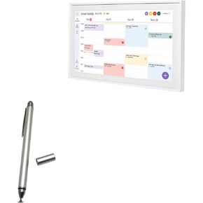 BoxWave Stylus Pen Compatible with Skylight Calendar (15 inch) - DualTip Capacitive Stylus, Fiber Tip Disc Tip Capacitive Stylus Pen - Metallic Silver