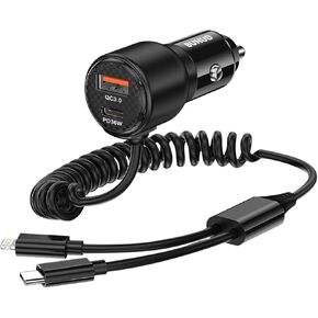 USB C Car Charger, 66W Type C Car Charger Fast Charging, Cigarette Lighter USB Charger, Car Phone Charger Adapter with 5ft Coiled Cable for iPhone 16 15 Pro Max/Galaxy S24 Ultra S23/Pixel/Android