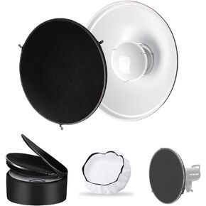 Godox 16.5inch/42cm White Beauty Dish Bowens Mount Reflector w/Honeycomb,White Diffuser and Carry Bag, Light Modifier for Bowens Mount Monolight for Godox SK400II, AD600Pro, AD600BM, MS300