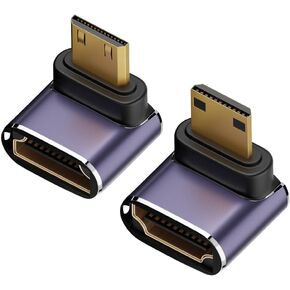 AuviPal 8K Mini HDMI to HDMI Adapter (2 Pack), 90 Degree Right Angle Mini HDMI Male to HDMI Female Bi-Directional Converter for Raspberry Pi Zero, DSLR Camera, Camcorder, HDTV, Portable Monitor