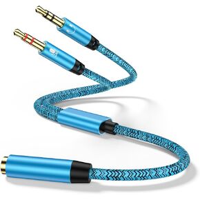 Headphone Splitter for PC Laptop Audio Splitter for Computer 3.5mm Female to 2 Dual 3.5mm Male TRRS Headset Splitter Headphone Mic Splitter Microphone Stereo Jack Cord 1 in 2 Out Aux Adapter