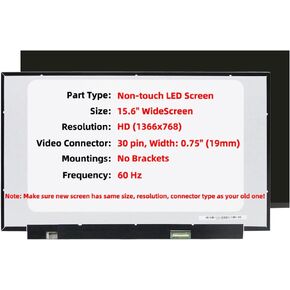 15.6'' Non-Touch 30Pin Replacement Screen Compatible with Dell Latitude 15，3510，for Dell Vostro 15, 3500 3501 3510, HD 1366x768, No Bracket, LED LCD Display Panel