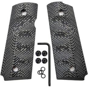 Cool Hand 1911 Grips for Compact/Officer/Kimber Ultra Carry ii, Black Gun Screws Included, for Left and Right Handed, Finger Grooves, with Ambi Safety Cut, Grey/Black G10