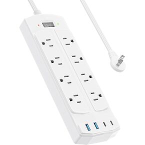 2 Prong Power Strip, Yozisital 2 Prong to 3 Prong Outlet Adapter, 5 FT Flat Plug Extension Cord with 8 Outlets 4 USB Ports(2 USB C), 2000J Two Prong Surge Protector, Wall Mountable, White