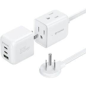 TROND Travel Power Strip with Detachable USB C Ports Fast Charge GaN III PD35W, 5ft Flat Plug Extension Cord with Multiple Outlets, for Home Hotel Dorm Room Cruise Ship Essentials, White