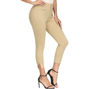 Women's Slim Capri Dress Pants, Stretchy Work Pants for Women, High Waist Business Casual Golf Pants with Pockets