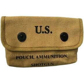 US WWII Canvas Shotgun Shell Ammunition Pouch Marked Khaki
