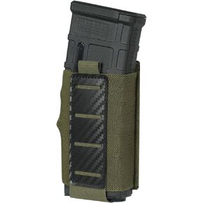 Tactical Single Mag Pouch 5.56mm MOLLE Magazine Pouch Elastic Rifle Magazines Pouch with Carbon Fiber Patterned PP Plate for M-4/M-14/M-16/AR-15