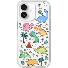 Cute Phone Case for iPhone 16 Compatible with Magsafe, Magnetic Accessories Support, Shockproof Clear Protective Cover for Women Men Boys Girls,Dinosaur Design 6.1"