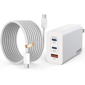 100W USB C Charger,3Ports USB C Laptop Charger Fast Charger with USB C to USB C Cable 6FT Woven Cable for Macbook,Macbook Air,Macbook pro,iPhone 16/Plus/Pro/Pro Max,15/Plus/Pro/Pro Max,iPad10 and More