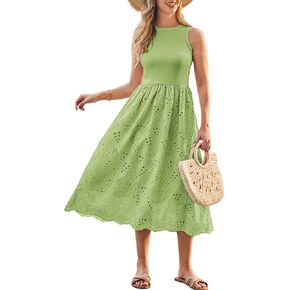 GRACE KARIN Women's Summer Sleeveless Tank Dress A Line Midi Dress Cotton Crewneck Casual Holiday Dress with Pockets