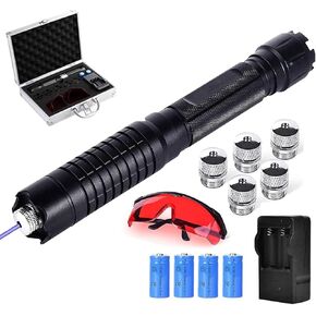 Blue Light Handheld High Brightness Long-Distance Lighting Flashlight High Power Variable Zoom, Rechargeable