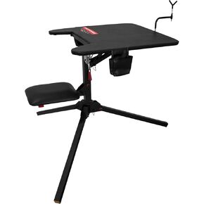 Birchwood Casey Swivel Action Shooting Bench with Thick Padded Seat, Extended Arm Rests, Padded Vinyl Cover, Gear Pouches & Adjustable Coated Gun-Rest