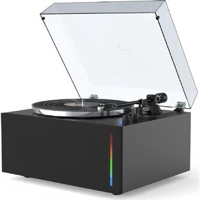 Vinyl Turntable All-in-1 LP Record Player Built-in 2 Tweeter & 2 Bass Stereo Speakers HiFi Belt Drive Phono Preamp ATN-3600L MM Cartridge BT Wireless Aux-in RCA Line Auto Off Colored Light Strip Black