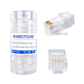 100-PACK Cat6 RJ45 Modular Plug,3-Prong Gold Plated 15μ (Cat6 Ends,Cat 6 Connector),UTP Network Plug for Solid Strand Cable