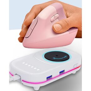 Undetectable Mouse Mover Jiggler with 2.0 USB Hub: No Software, Drive-Free Mouse Mover Simulate Physical Automatically Mouse Movement, Keep Computer Active, ON/Off Switch with Timer and LED (White)