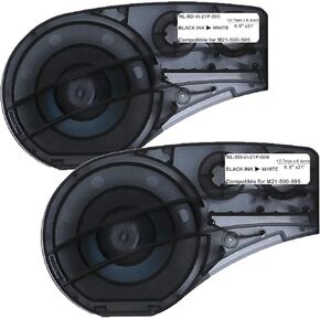 Compatible Label Tape Replacement for M21-500-595-WT-BK Black on White Vinyl Tape-2 Pack Compatible with BMP21 Plus/LAB Label Printers