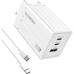 Type C Fast Charging 65W USB C Charger GaN III,3-Port Foldable Wall Plug,with 6 Feet USB C Cable for iPhone iPad MacBook Air/Pro, Samsung Chromebook Laptop,etc