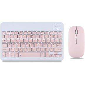 Ultra-Slim Small Bluetooth Keyboard and Mouse Combo Portable Rechargeable Cordless Wireless Keyboard for Android Tablet Cell Phone Samsung Smartphone iPhone iPad Mini Pro Air Windows Surface (Pink)