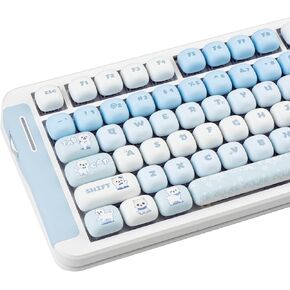 MOG Profile PBT Keycaps Set 140 Keys Dye Sublimation Cute Round Custom Keycaps with Yellow, Blue & Creamy Color, Compatible with ANSI Layout Mechanical Keyboards
